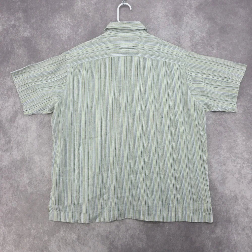 Banana Republic 100% Linen Shirt Mens Small Stripe Short Sleeve Casual Resort